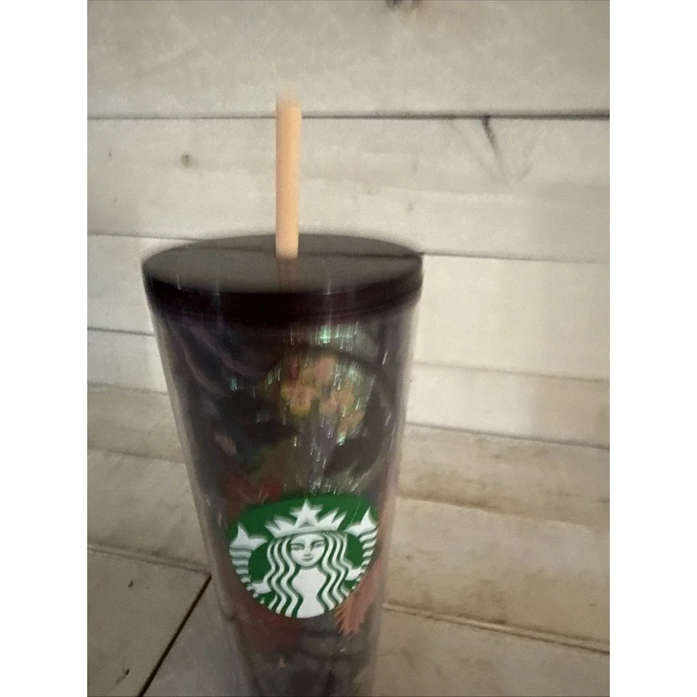 Starbucks Tumbler Rising Floral Foil Leaves Autumn 24oz Venti Cold Cup 2021 New - Picture 2 of 7